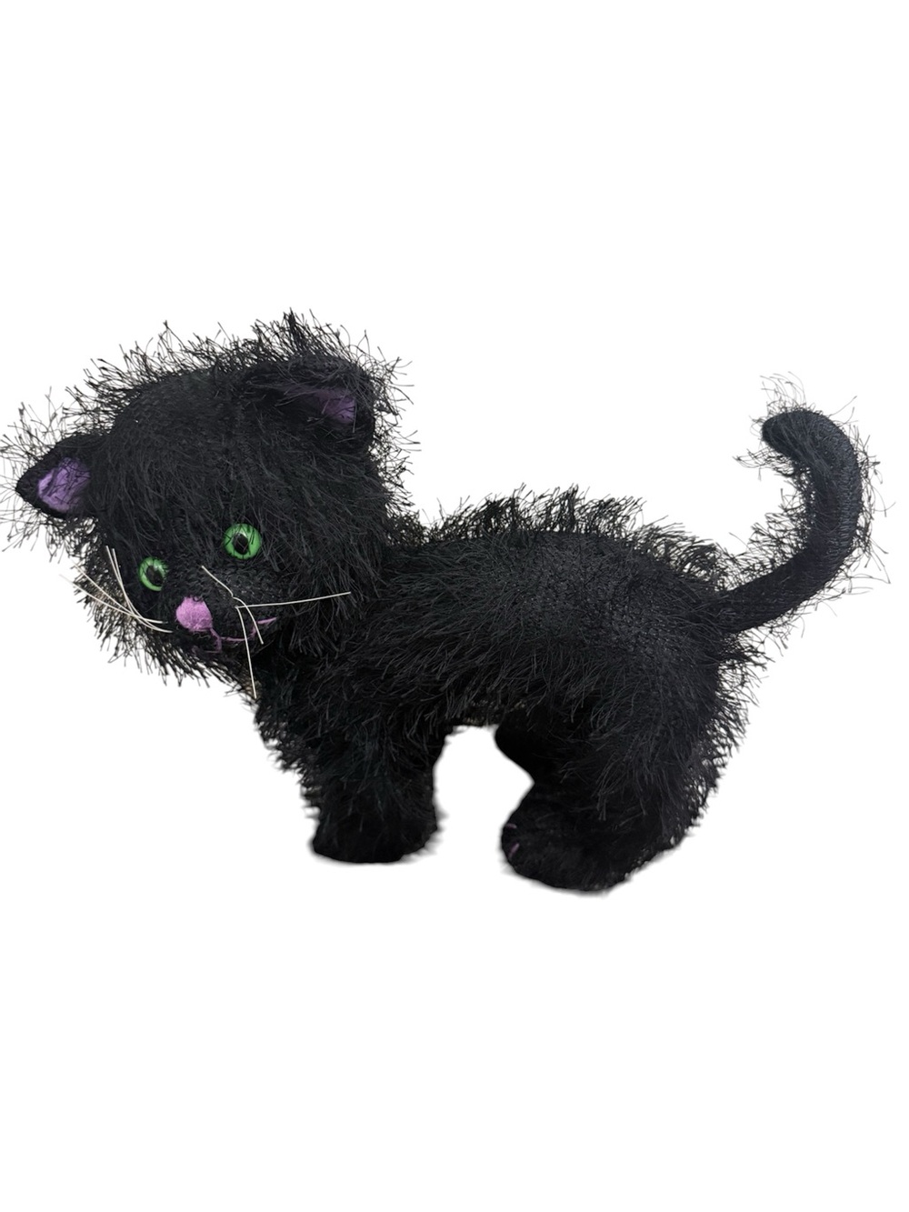 Scratches Black Plush Cat Toy with Green Eyes Russ Berrie Brand